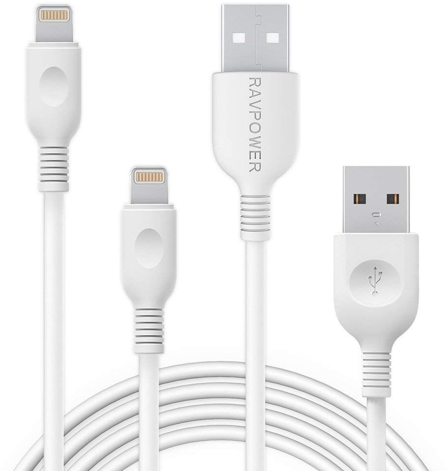 RAVPower 1*3ft/0.9m+1*6ft/1.8m USB Cable with lightning Connector Charge &amp; Sync - White