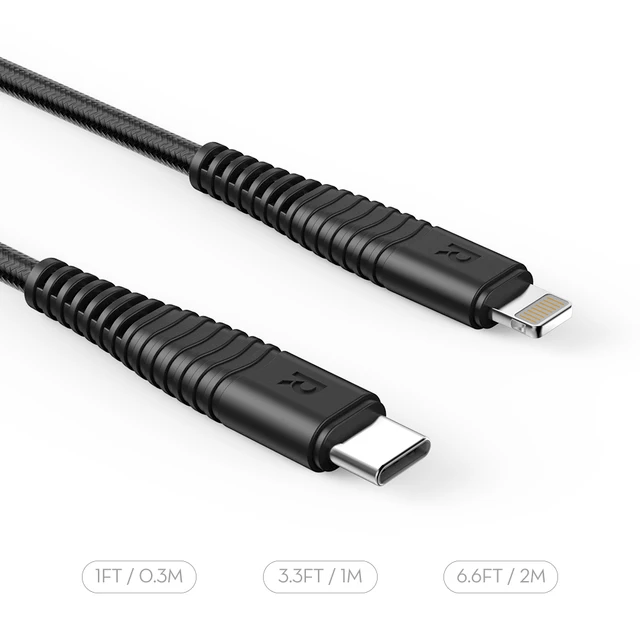 RAVPower 1M NYLON TYPE-C TO LIGHTNING CABLE - BLACK