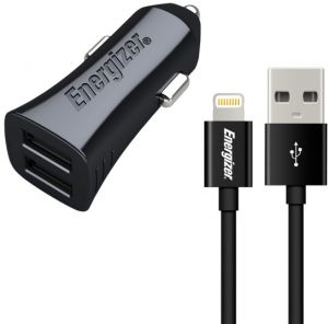 ENERGIZER CAR CHARGER 3.4A 2USB +Lightning Cable Black