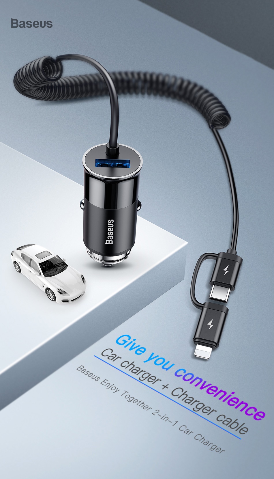 Baseus Enjoy Together 2-in-1 Car Charger - Black