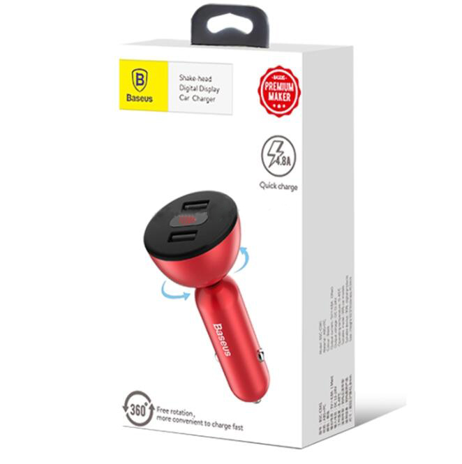 Baseus Shake-head Digital Display Car Charger - Red