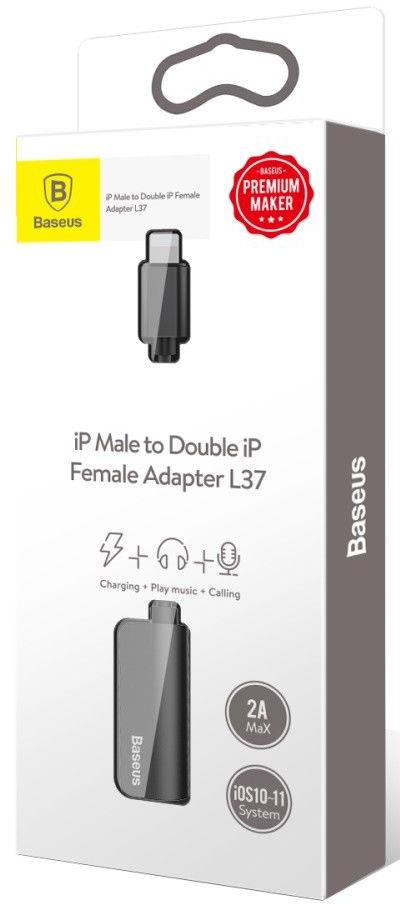 Baseus iP Male to iP+iP Female Adapter L37 Black