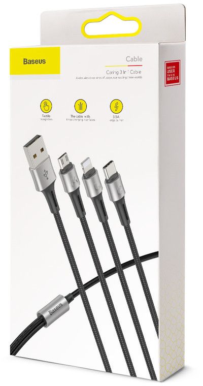 Baseus caring touch selection 1-in-3 USB cable Black