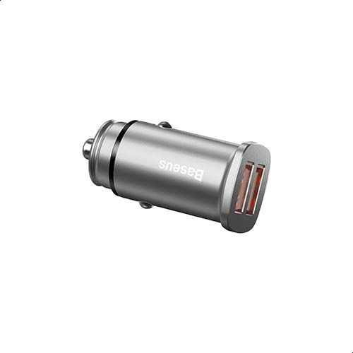 Baseus Square metal A+A 30W Dual QC3.0 Quick Car Charger(QC3.0,SCP,AFC) Silver