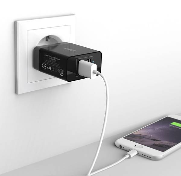 Anker PowerPort+ 2-Port USB Charger Black + 3ft mi