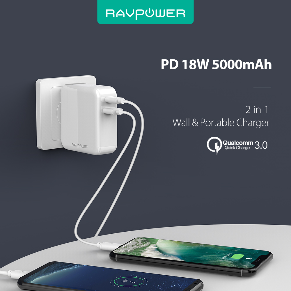RAVPower 5000mAh 2-in-1 Wall Charger &amp; Portable Charger
