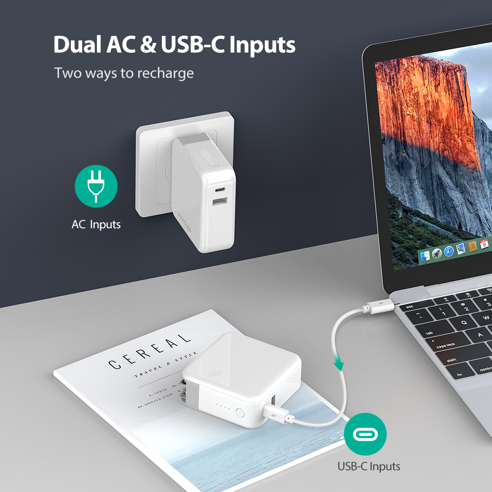 RAVPower 5000mAh 2-in-1 Wall Charger &amp; Portable Charger