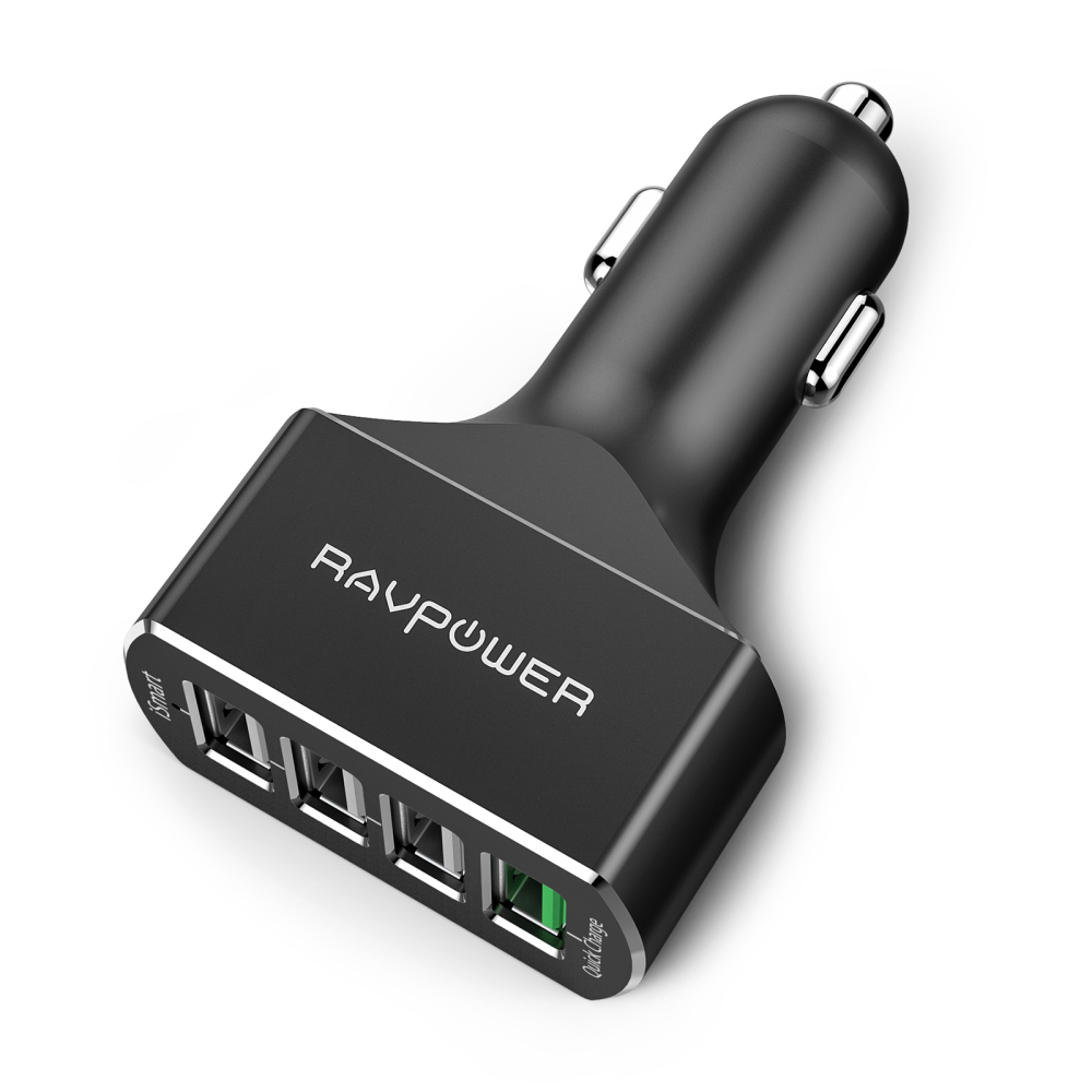 RAVPower Car Charger 4 Port (iSmart + QC3.0)- BLACK
