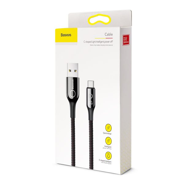 Baseus C-shaped Light Intelligent power-off Cable USB For Type-C 3A 1M Black