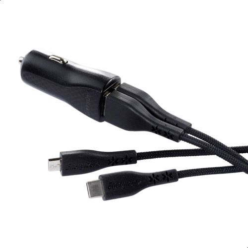 ENERGIZER CAR CHARGER LW 2.4A 2USB+USB-C2.0 +Micro Cable Bk