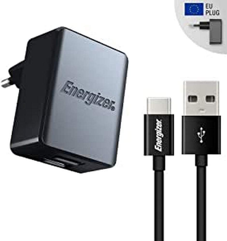 ENERGIZER WALL CHARGER 3.4A 2USB EU +USB-C2.0 Cable BLACK