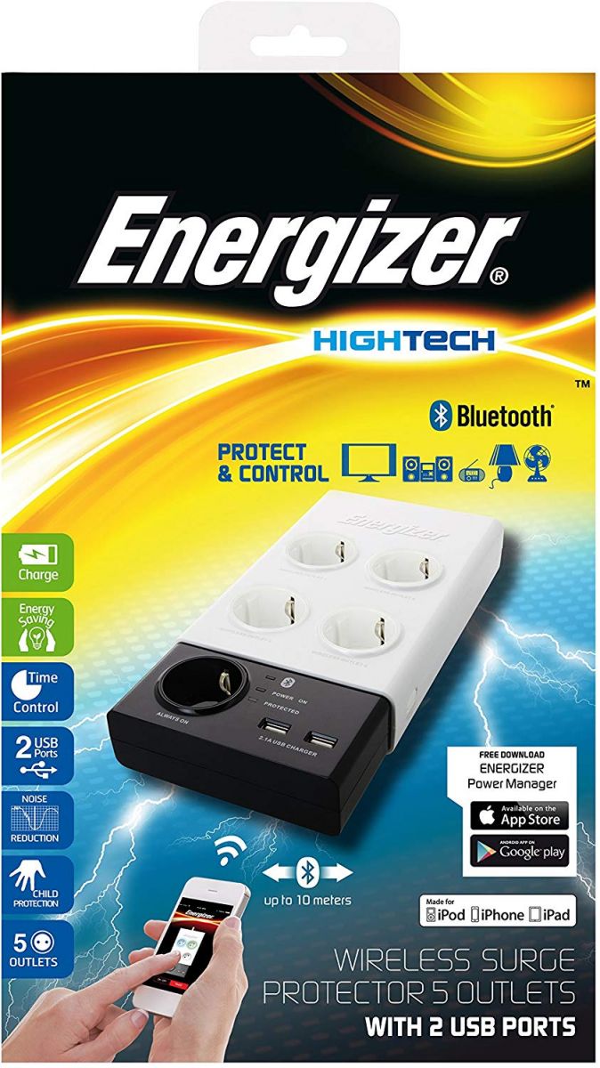 Energizer Bluetooth surge protector 5 Outlets with 2 USB ports charger  EU