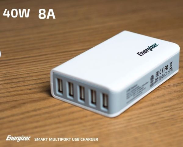 Energizer Smart Multiport USB Charger 8A 5 Usb Port  UK Plug White