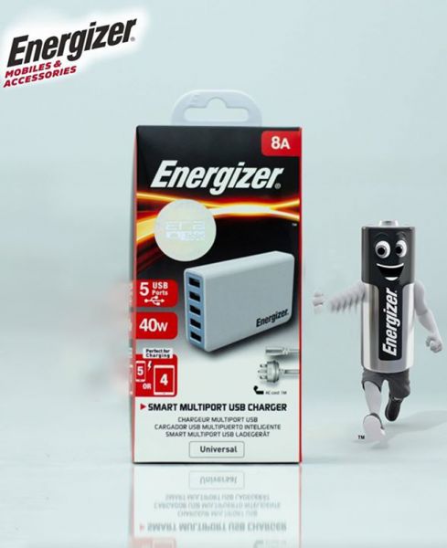 Energizer Smart Multiport USB Charger 8A 5 Usb Port  UK Plug White