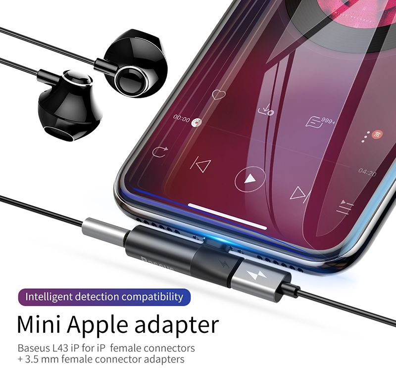 Baseus L43 Lightning (input) for Lightning female connectors + 3.5 mm female connector adapters Black