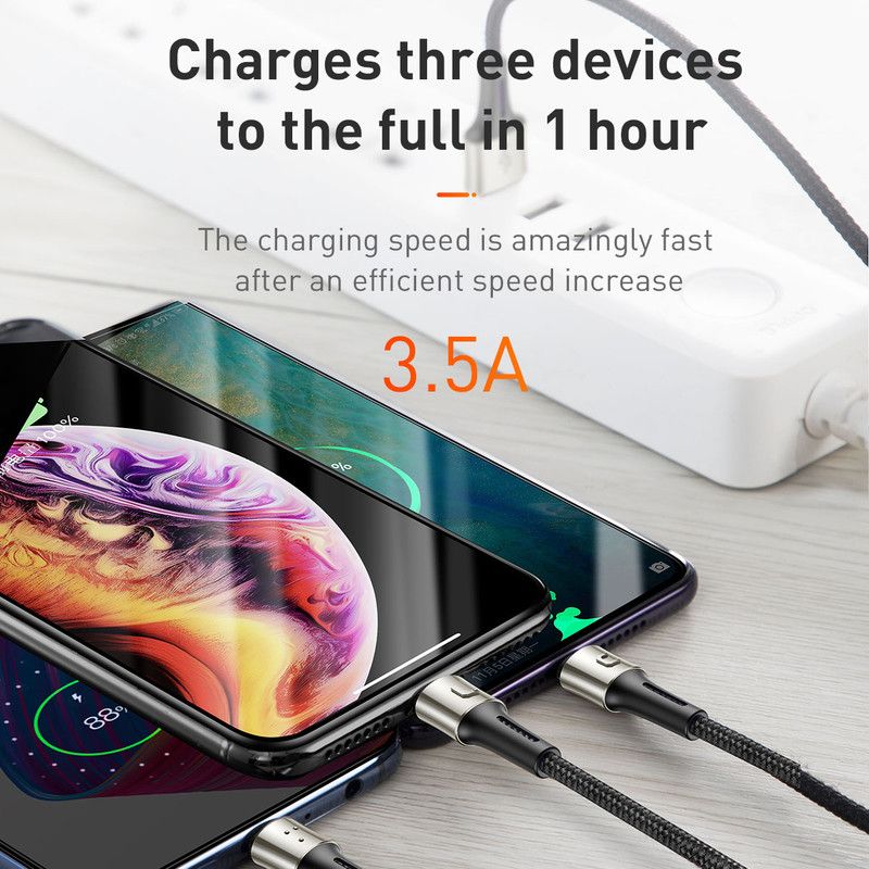 Baseus caring touch selection 1-in-3 USB cable Black