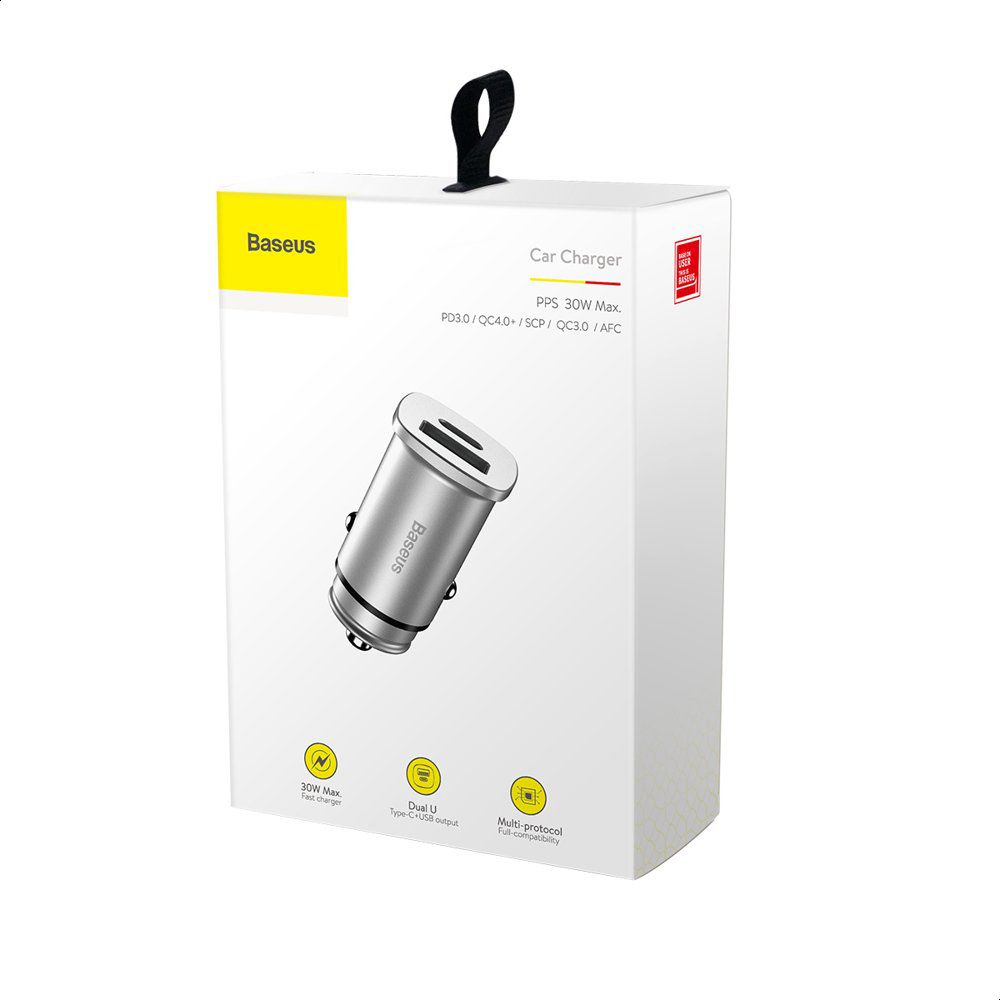 Baseus Square metal A+C 30W PPS Car Charger(PD3.0,QC4.0+SCP,AFC) Silver