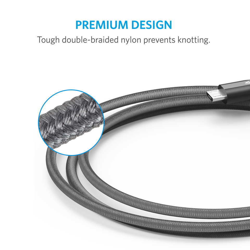 Anker Powerline+ Micro USB 3ft Gray With Cover