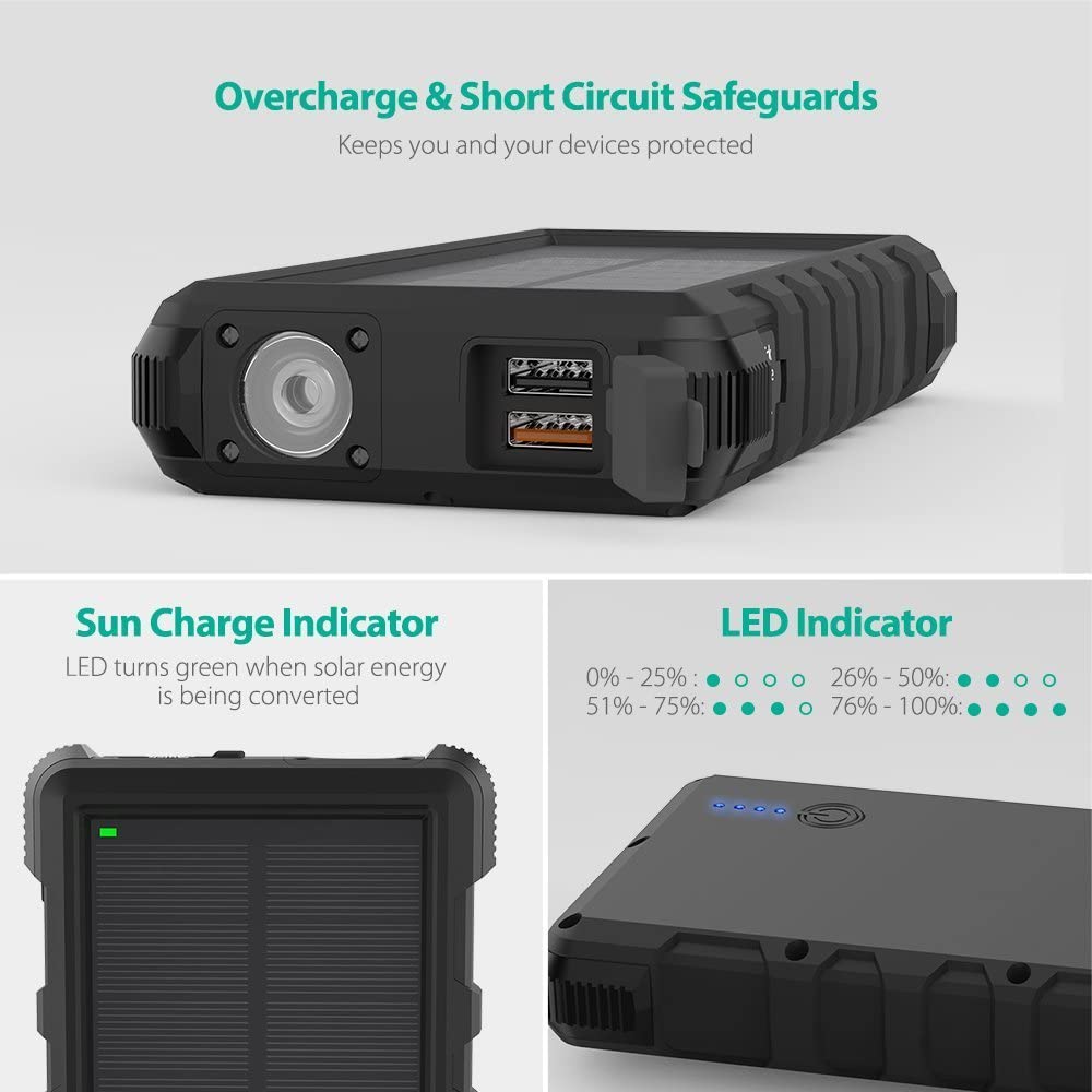 RAVPower 25000mAh Solar Power - BLACK 