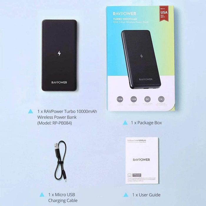RAVPower TURBO 10000mAh 10W 2-Port Wireless Power Bank