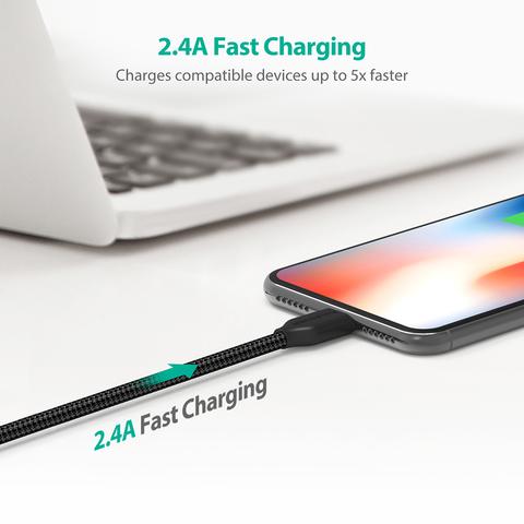 RAVPower 1.2m Nylon Yarn Braided Lightning Cable - Black