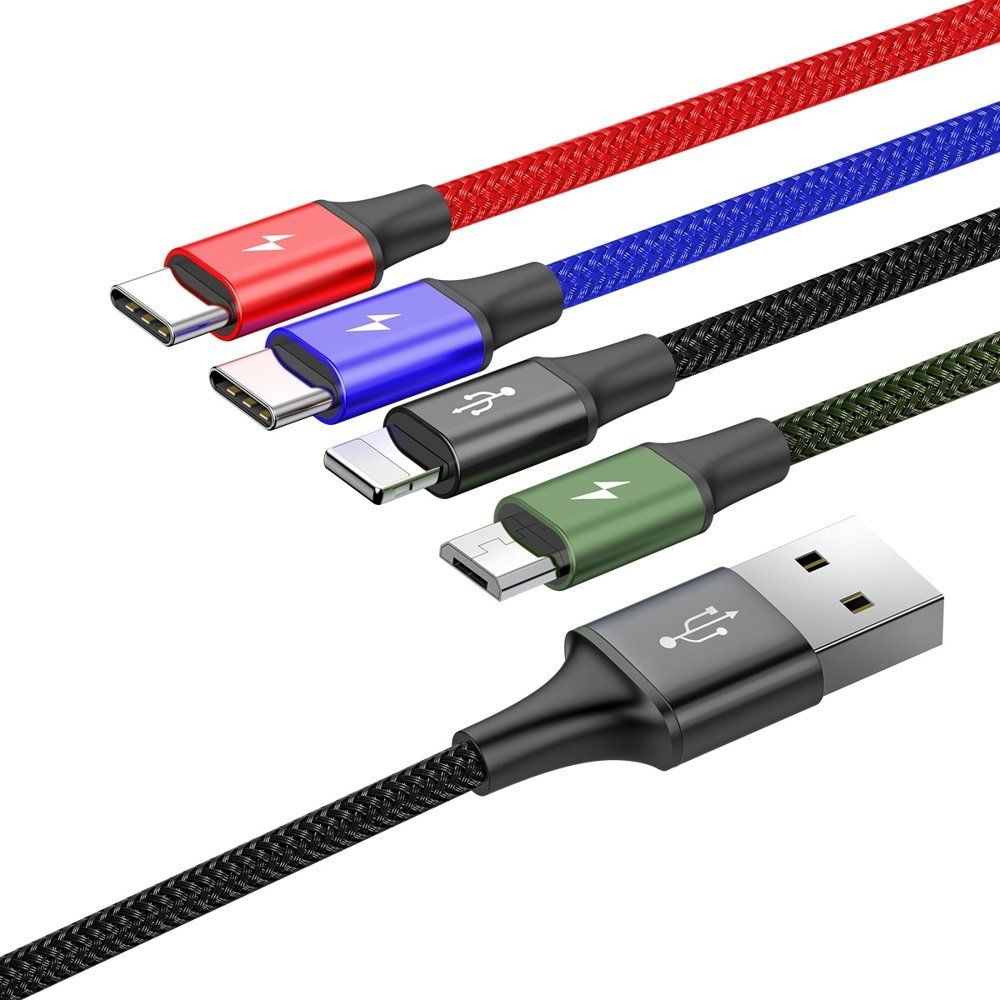Baseus Fast 4-in-1 Cable For lightning+Type-C(2)+Micro 3.5A 1.2M Black