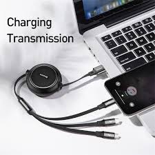 Baseus Golden Loop Three-in-One Elastic Data Cable USB for M+L+T 3.5A 1.2m Black