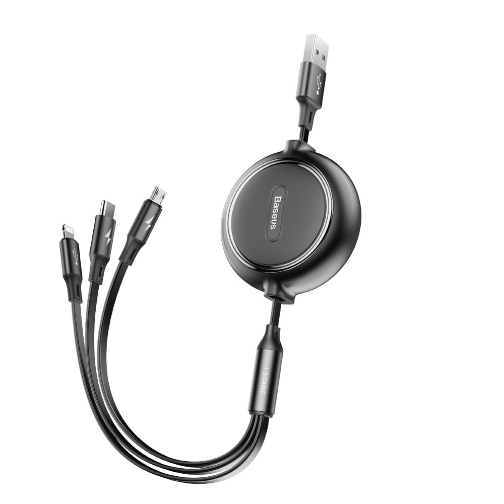 Baseus Golden Loop Three-in-One Elastic Data Cable USB for M+L+T 3.5A 1.2m Black