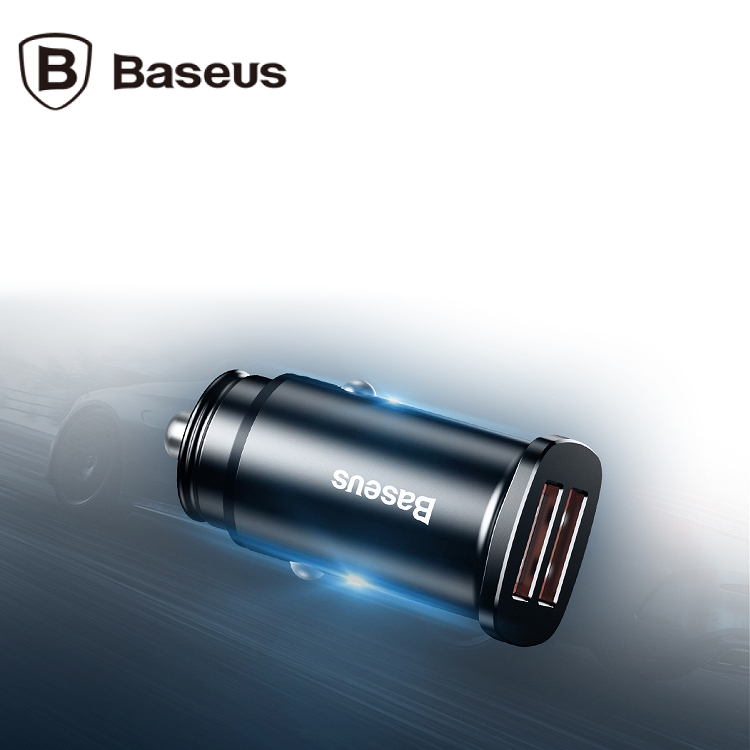 Baseus Square metal A+A 30W Dual QC3.0 Quick Car Charger(QC3.0,SCP,AFC) Black