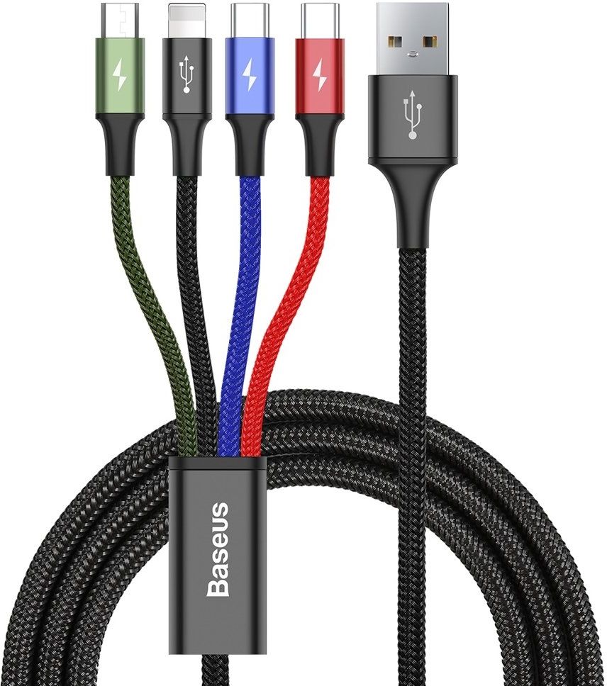 Baseus Fast 4-in-1 Cable For lightning+Type-C(2)+Micro 3.5A 1.2M Black